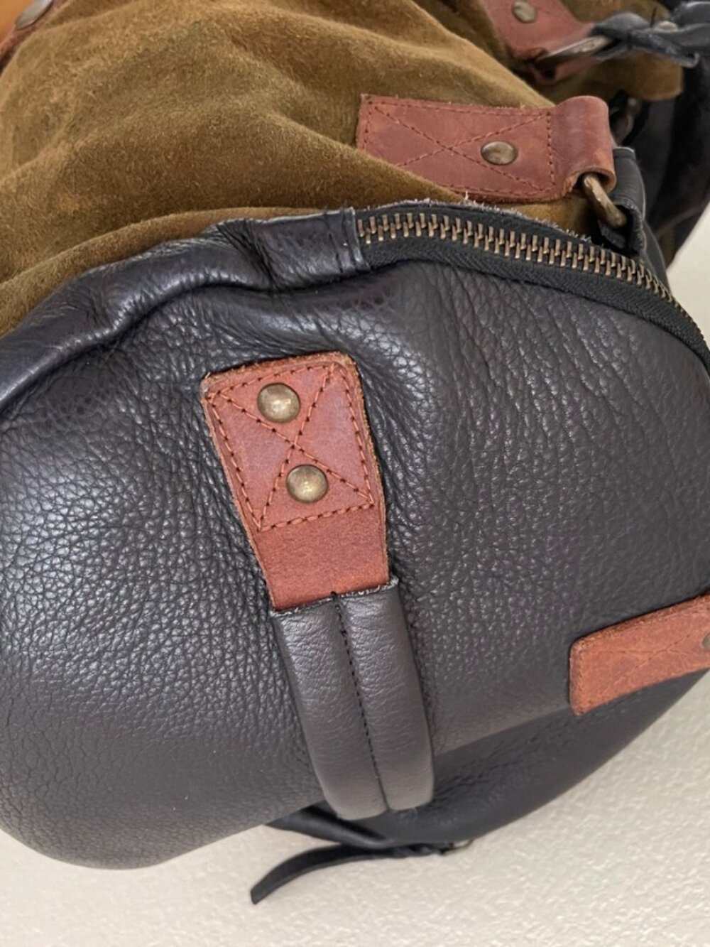 FREE PEOPLE Olive Green Suede with Brown & Black Leather Tote/Travel Bag - Picture 11 of 11
